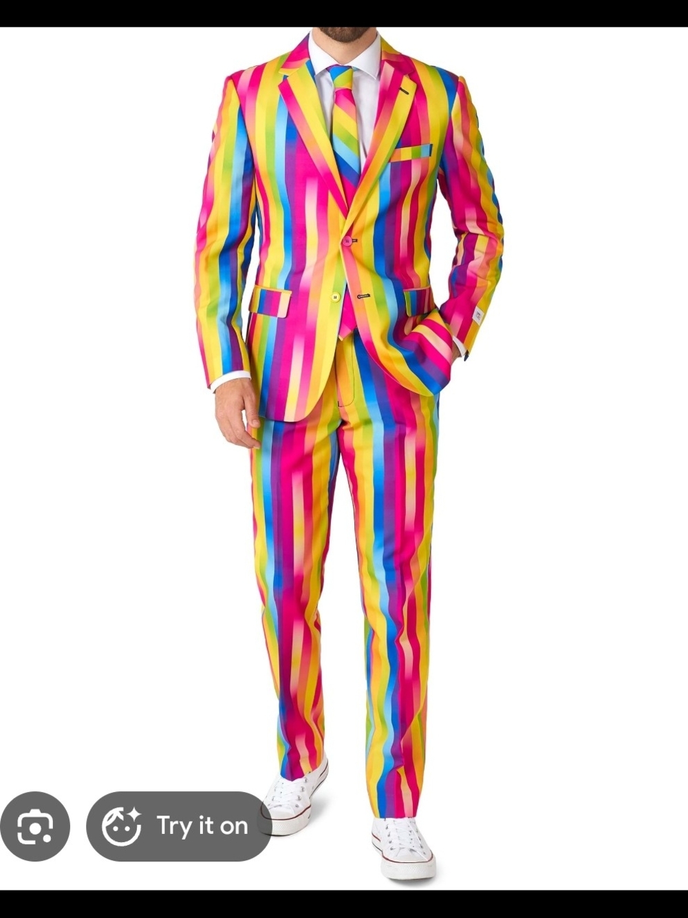 OppoSuits Rainbow Vertical Stripe Suit - Pink, Yellow, Blue, Green
